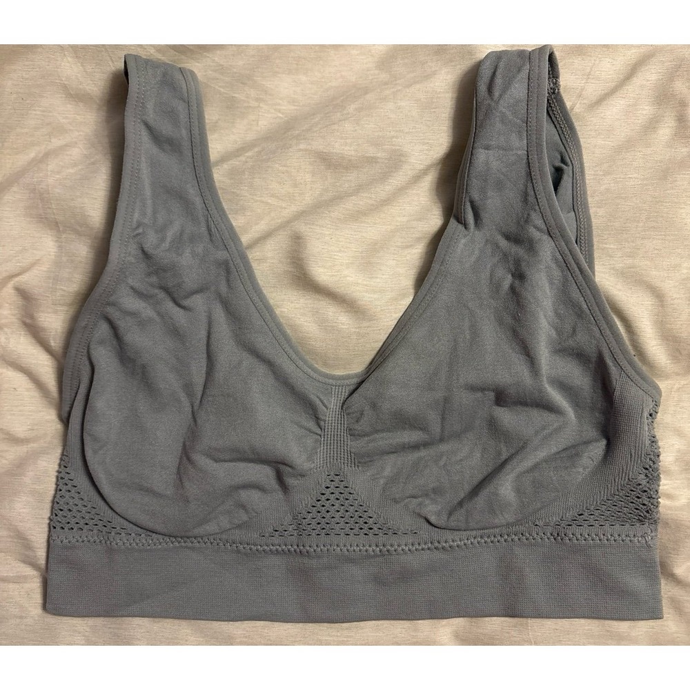 NEW Grey Microfiber Stretch Pull On‎ Bralette Low Impact Sports Bra L